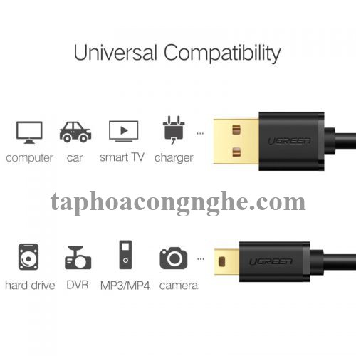Ugreen 10354 0.5M màu Đen Cáp sạc truyền dữ liệu USB 2.0 sang MINI USB đầu mạ vàng US132 30010354